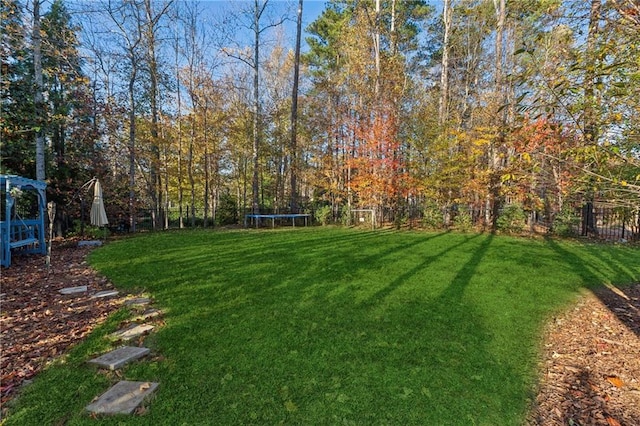 view of yard with a trampoline