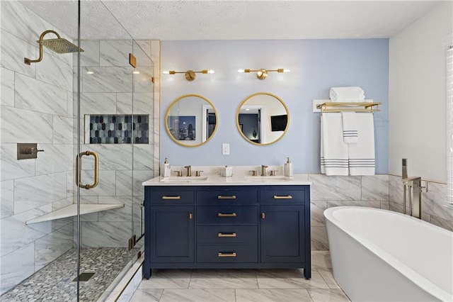 full bathroom featuring a sink and a shower stall