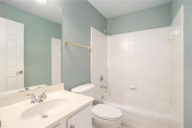 full bath featuring toilet, vanity, and shower / bathtub combination