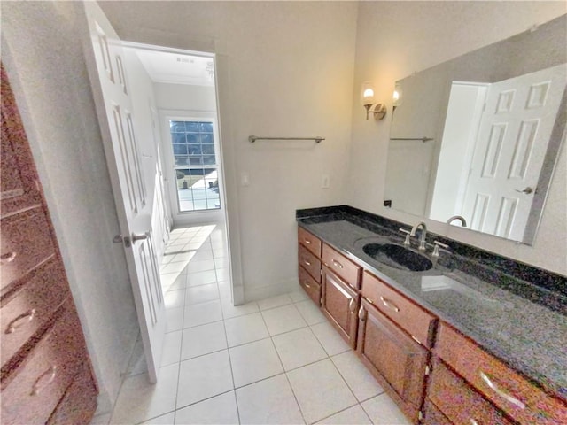 bathroom featuring vanity and tile patterned flooring