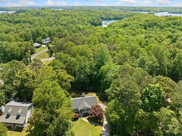 bird's eye view of a forest and a nearby body of water