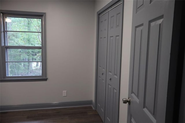 interior space with a wealth of natural light and dark hardwood / wood-style flooring