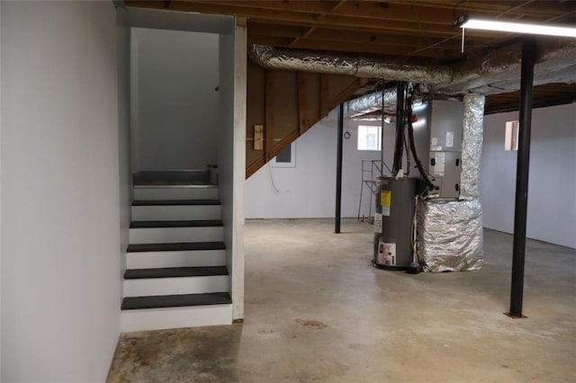 basement with heating unit and water heater