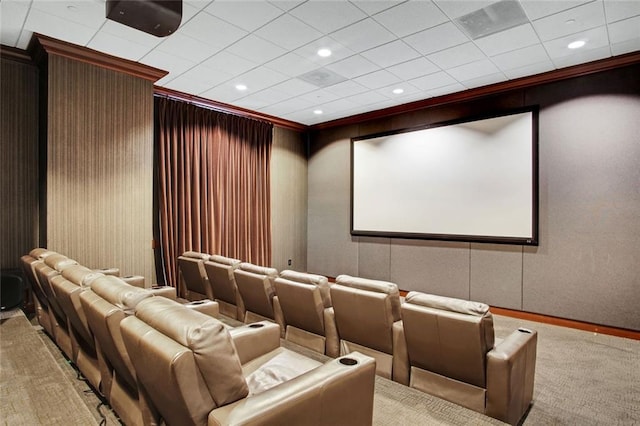 home theater with recessed lighting and carpet flooring