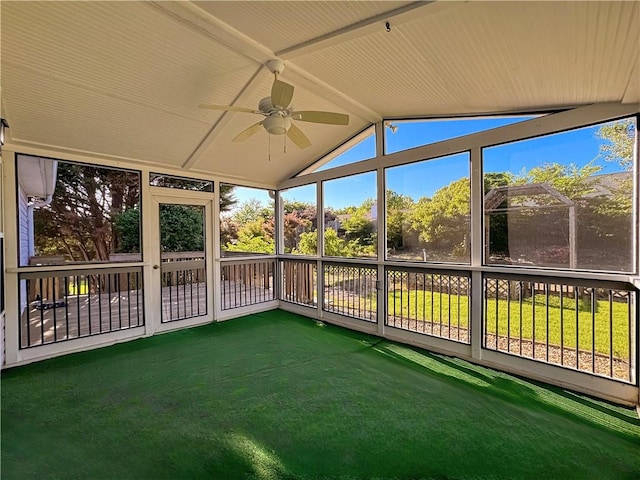 2642 Colleen Ln, Dacula, GA 30019 - unfurnished sunroom featuring ceiling fan and vaulted ceiling