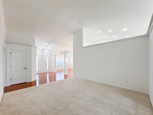 2642 Colleen Ln, Dacula, GA 30019 - carpeted spare room with ornate columns, baseboards, recessed lighting, and crown molding