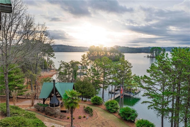 property view of water with a boat dock