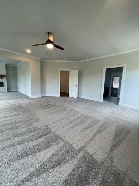 129 Silvercrest Dr, Acworth, GA 30101 - spare room featuring crown molding, baseboards, ceiling fan, carpet, and recessed lighting
