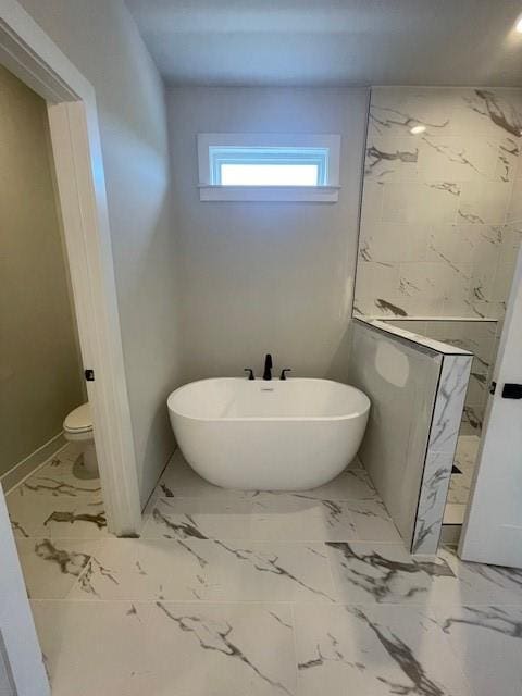 129 Silvercrest Dr, Acworth, GA 30101 - full bath with a soaking tub, toilet, and marble finish floors
