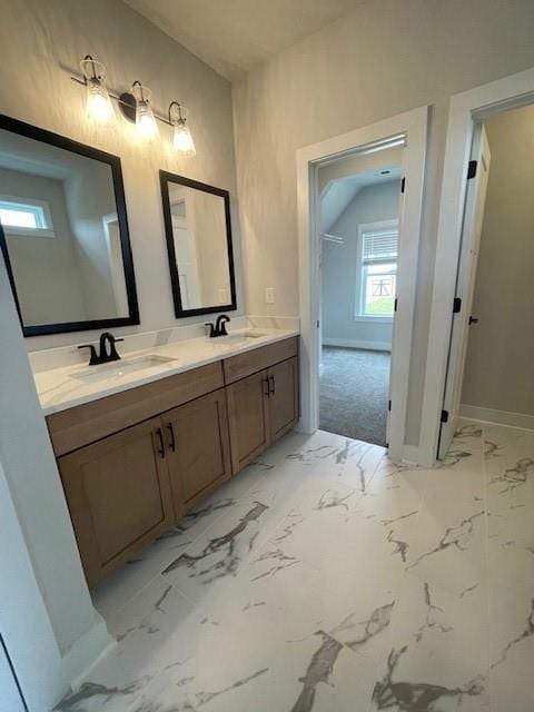 129 Silvercrest Dr, Acworth, GA 30101 - full bath with double vanity, baseboards, and marble finish flooring