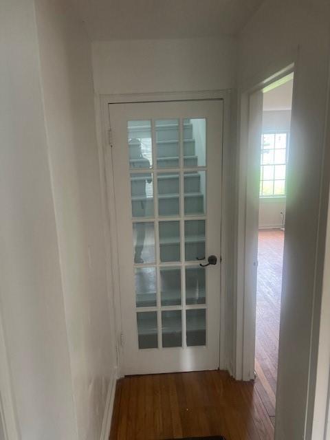 doorway with dark hardwood / wood-style flooring