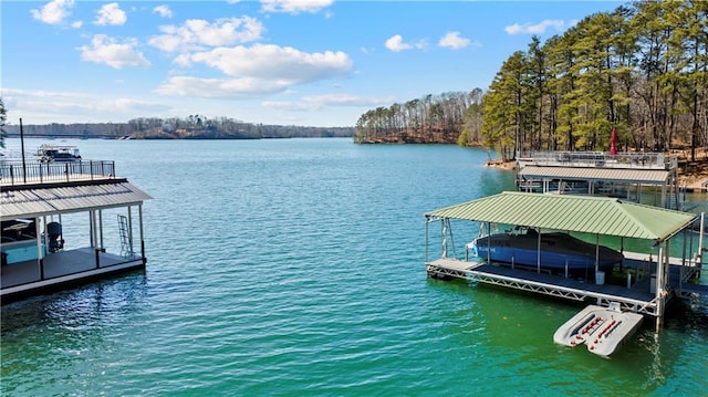 view of dock featuring a water view and boat lift