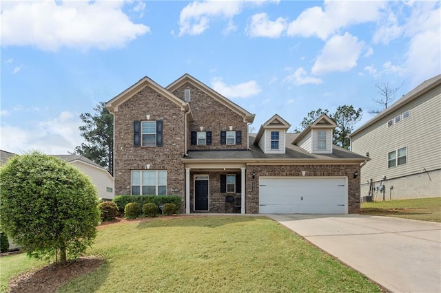 1612 Nations Trl, Riverdale, GA 30296 - traditional home featuring brick siding, an attached garage, driveway, and a front yard