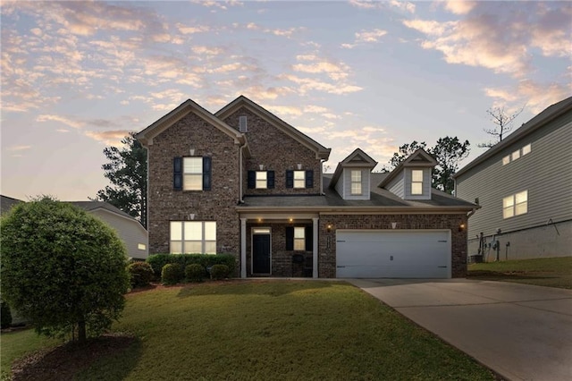 1612 Nations Trl, Riverdale, GA 30296 - traditional-style house with a yard, brick siding, an attached garage, and driveway