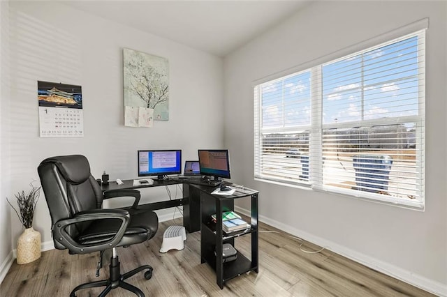 office area featuring light hardwood / wood-style floors