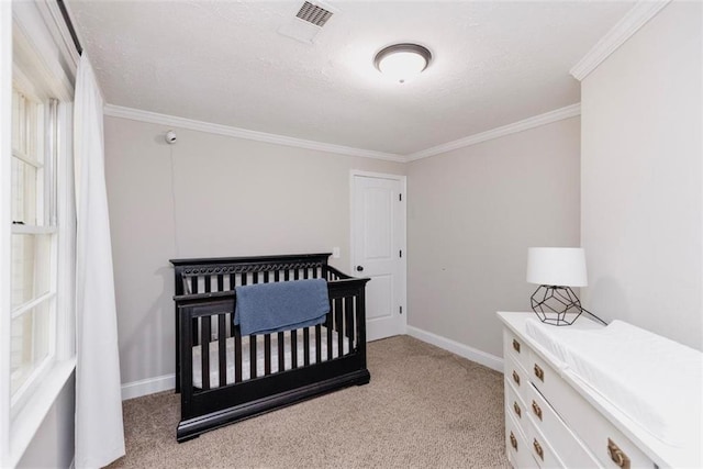 1233 Bethlehem Rd, Statham, GA 30666 - bedroom featuring light colored carpet, ornamental molding, baseboards, and a textured ceiling
