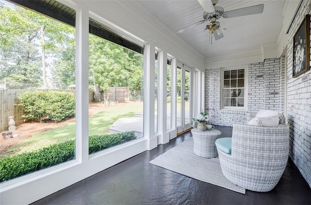 2007 Mount Vernon Pl, Dunwoody, GA 30338 - sunroom featuring ceiling fan and brick wall