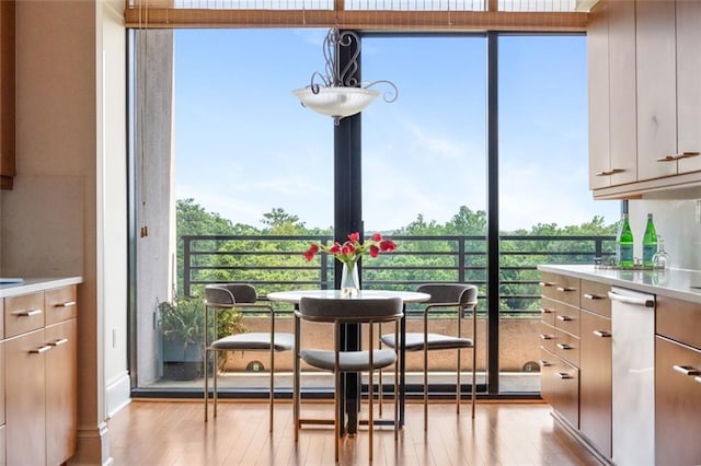 dining room featuring a healthy amount of sunlight and light hardwood / wood-style floors