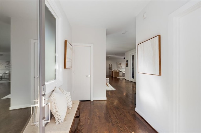 hall featuring baseboards and wood finished floors