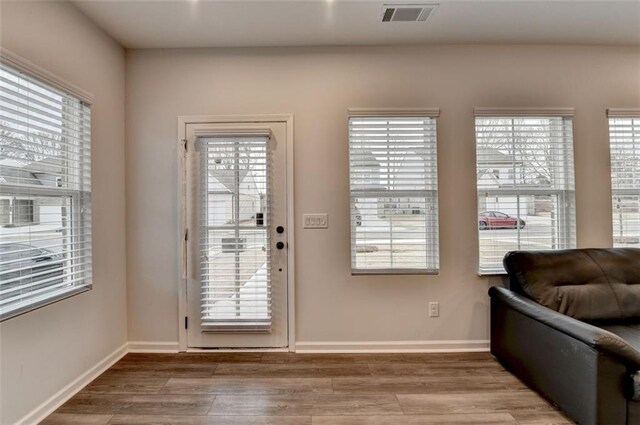 doorway to outside featuring hardwood / wood-style floors and a wealth of natural light