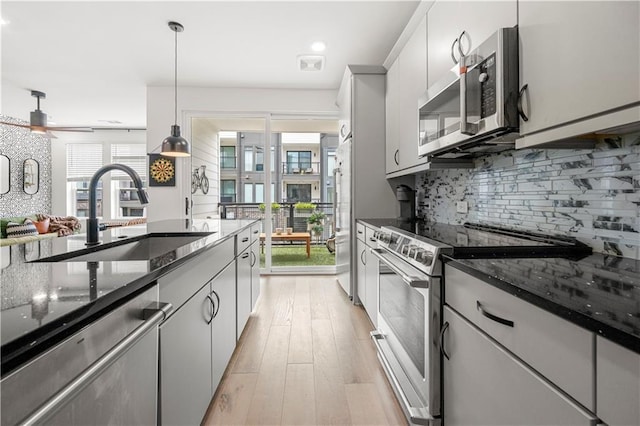 kitchen featuring white cabinets, decorative backsplash, sink, and stainless steel appliances