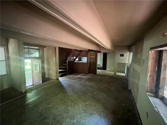 345 Banner Cir, Ellijay, GA 30540 - unfurnished living room featuring stairs and tile patterned floors