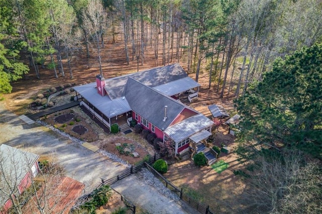 aerial view with a wooded view