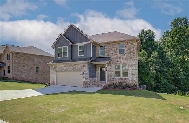 craftsman-style home with a front yard and a garage