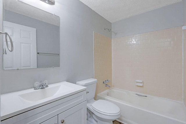 5295 Old Trail Cir, Stone Mountain, GA 30088 - bathroom with toilet, a textured ceiling, shower / washtub combination, and vanity