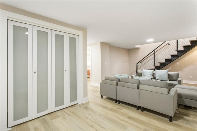 1510 Mims St SW, Atlanta, GA 30314 - living area with recessed lighting, stairway, light wood-style flooring, and baseboards