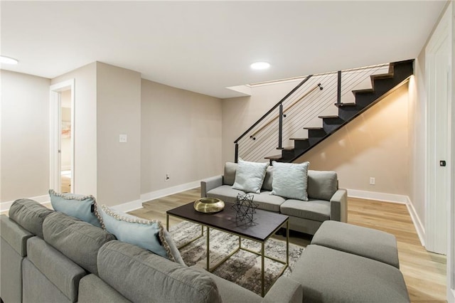 1510 Mims St SW, Atlanta, GA 30314 - living area featuring recessed lighting, baseboards, light wood-style floors, and stairs
