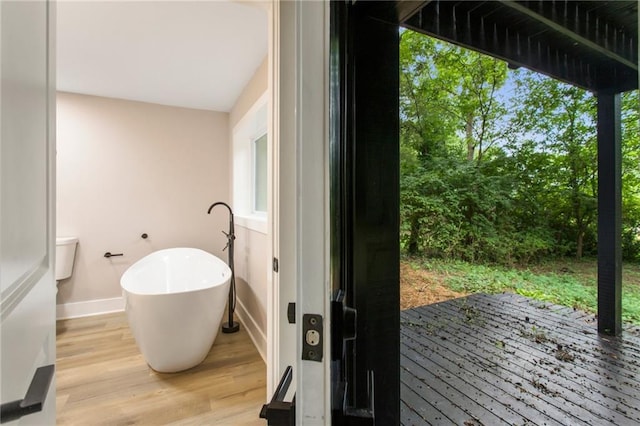 bathroom with wood-type flooring and a wealth of natural light