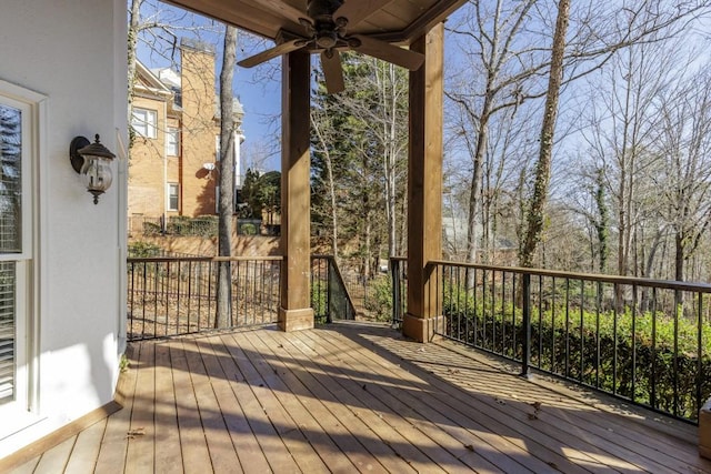 wooden terrace with ceiling fan