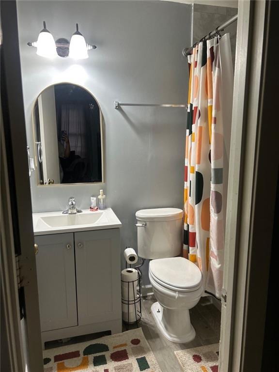 6658 Ramsgate Way, Norcross, GA 30093 - full bath with vanity, toilet, and a shower with shower curtain