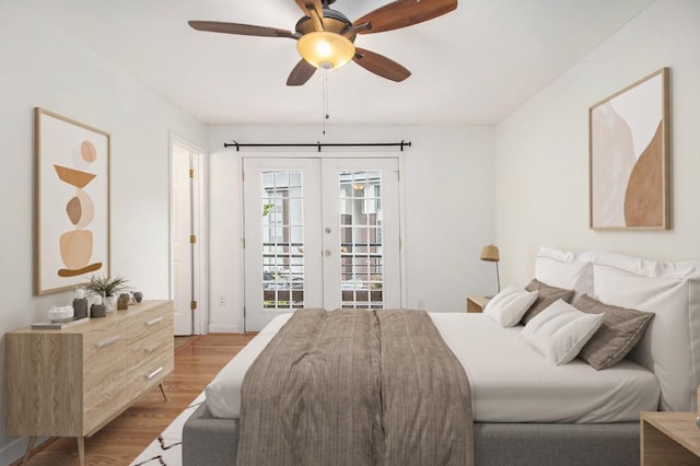 1445 Monroe Dr NE Unit F10, Atlanta, GA 30324 - bedroom featuring access to exterior, wood finished floors, french doors, and a ceiling fan