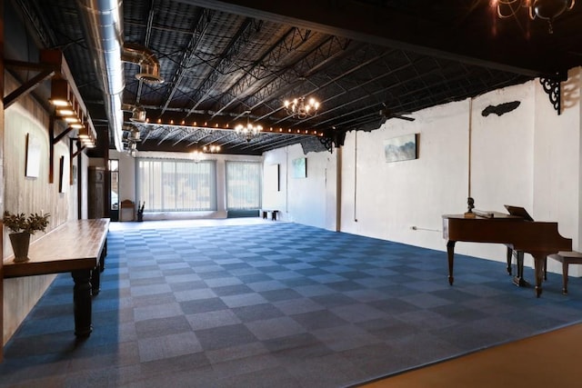 basement with ceiling fan