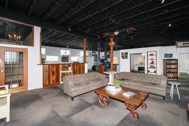 living room featuring an inviting chandelier