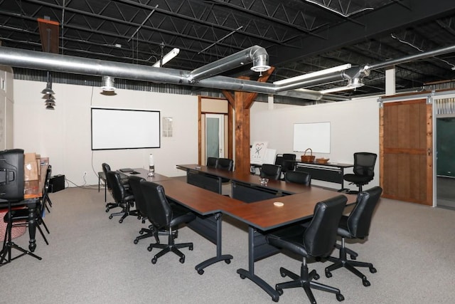 home office with light carpet