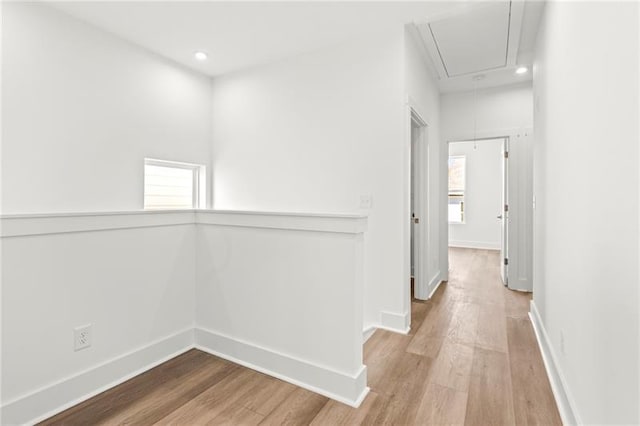 490 Hammons Way, Atlanta, GA 30315 - hallway featuring attic access, healthy amount of natural light, wood finished floors, and recessed lighting