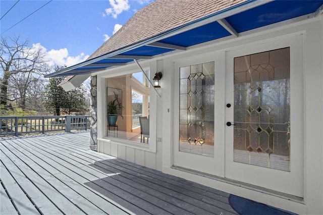 wooden terrace with french doors