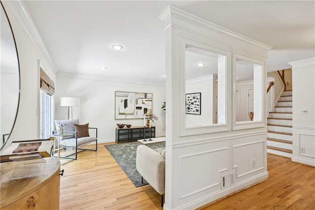 1634 Ponce De Leon Ave NE Unit 514, Atlanta, GA 30307 - corridor featuring ornamental molding, stairs, light wood-style floors, and recessed lighting
