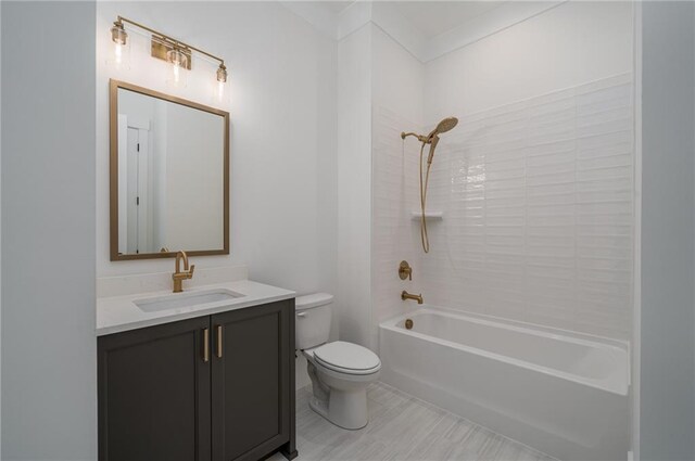 full bathroom with tub / shower combination, vanity, and toilet