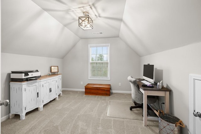 2046 Westbrook Rd, Commerce, GA 30530 - home office with vaulted ceiling, light colored carpet, and baseboards