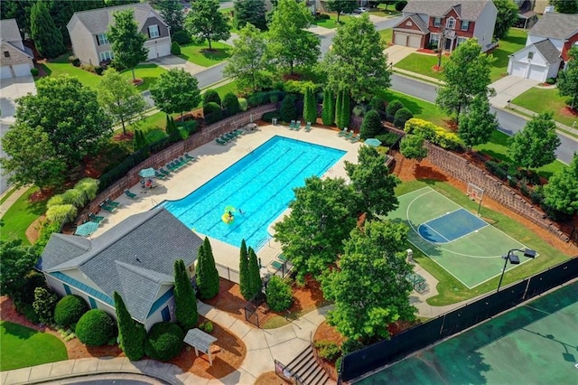 aerial view of a pool