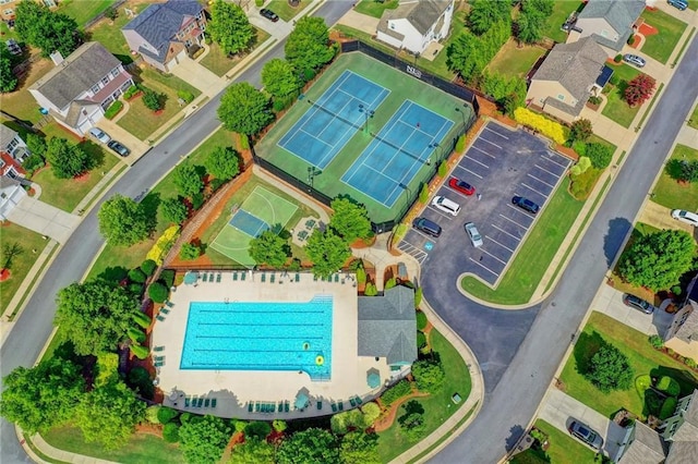 drone / aerial view of a pool area