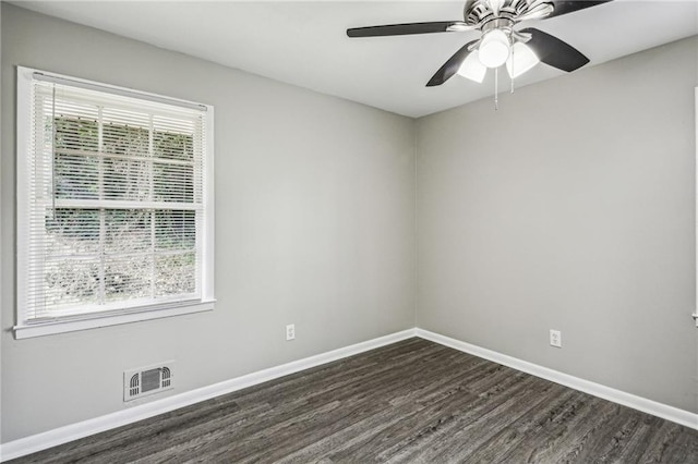 unfurnished room featuring hardwood / wood-style flooring, plenty of natural light, and ceiling fan