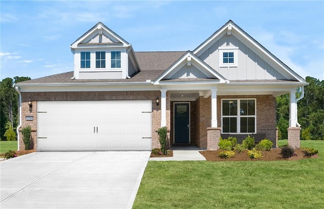 craftsman-style home with a front yard and covered porch