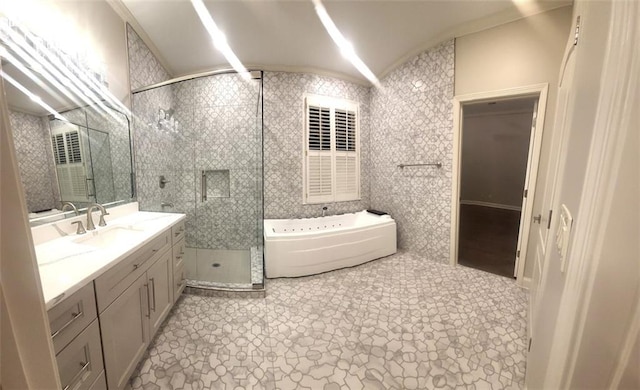 255 Carriage Station Dr, Lawrenceville, GA 30046 - bathroom featuring vanity, a bath, and a shower stall