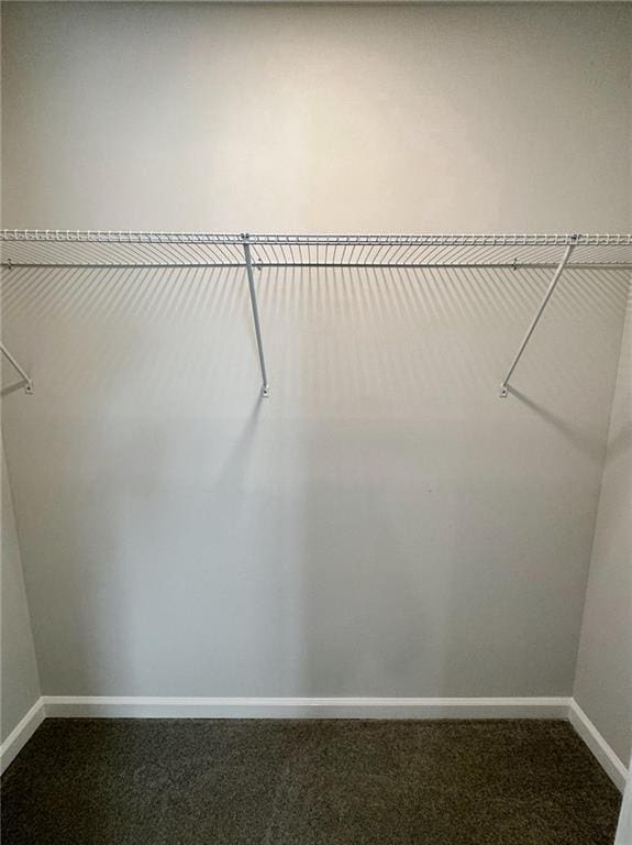 spacious closet featuring dark carpet