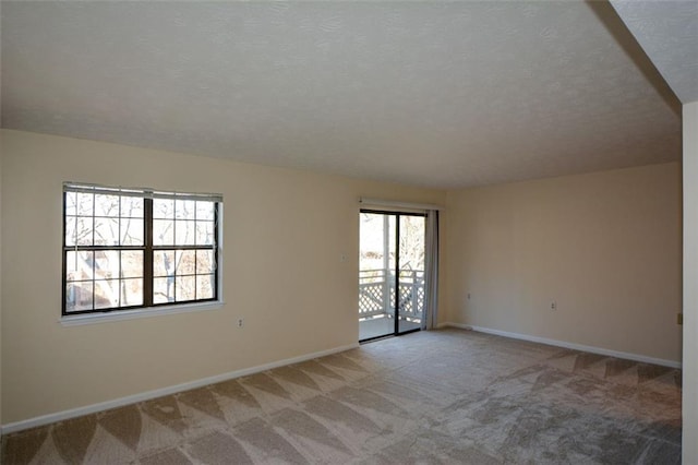 empty room featuring light carpet and a textured ceiling